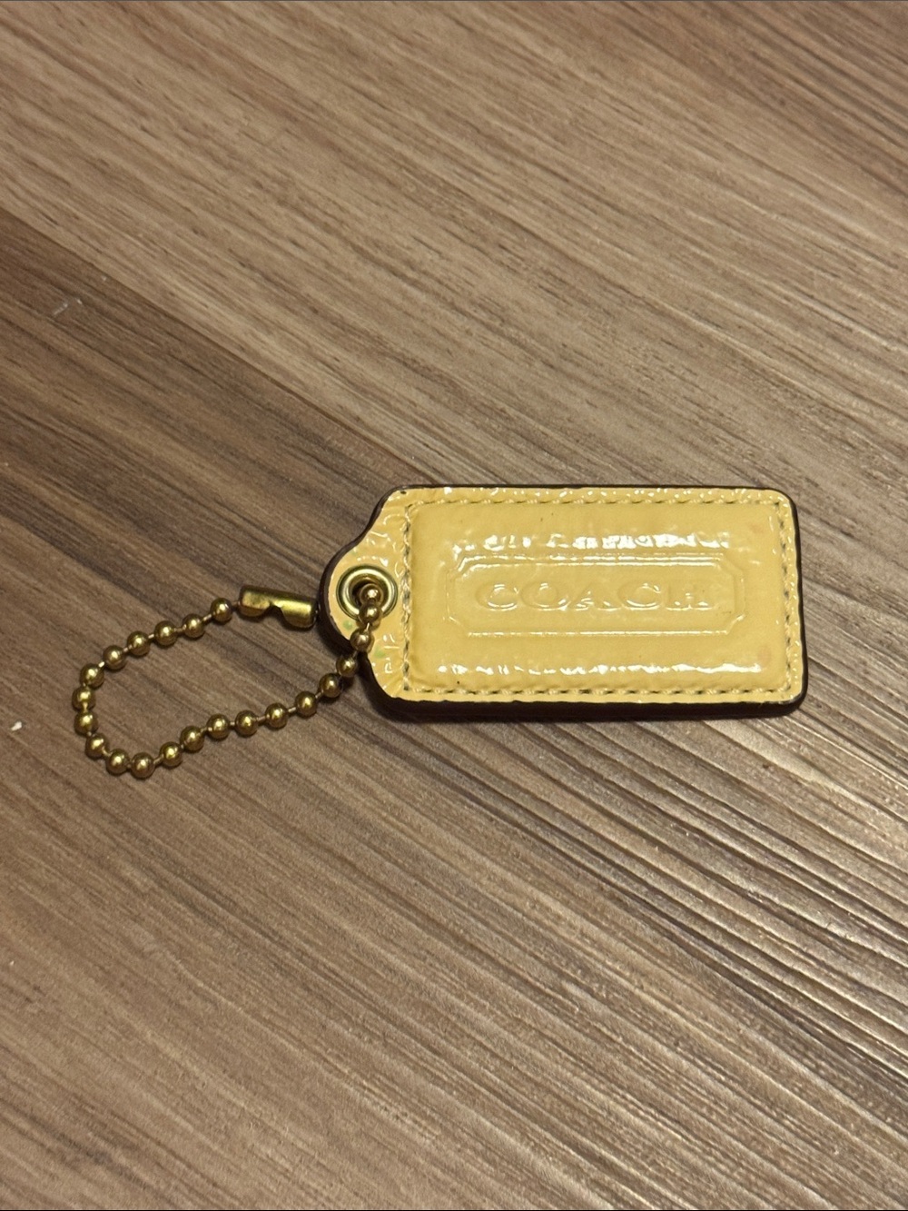 Coach Yellow Patent Leather Key & Card Holder Tag with Gold Chain